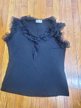 Jaipur Black Ruffled Sleeveless Tank Top Cotton,strechy Sz M